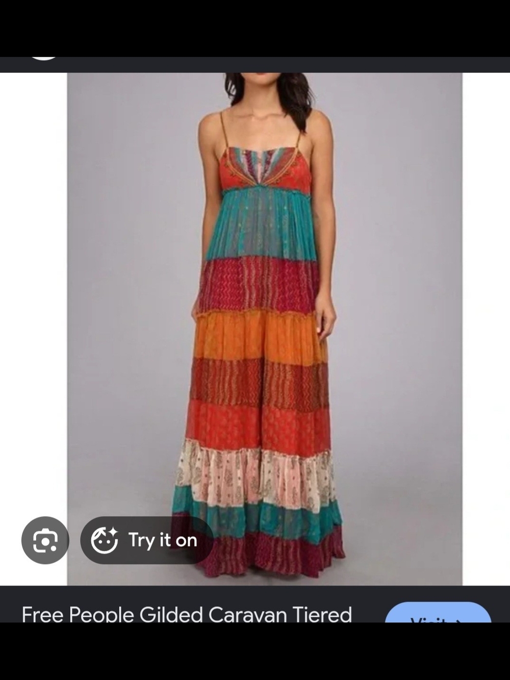HtF NEW Free People Gilded Caravan Multicolor Tiered Maxi Dress RARE
